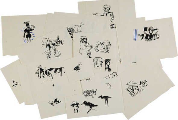 Красный Юрий Михайлович. Лот из девятнадцати вариантов иллюстраций к книге К. Бектенова «Смех моего друга Райкана». М., «Сов. Писатель», 1969 г.